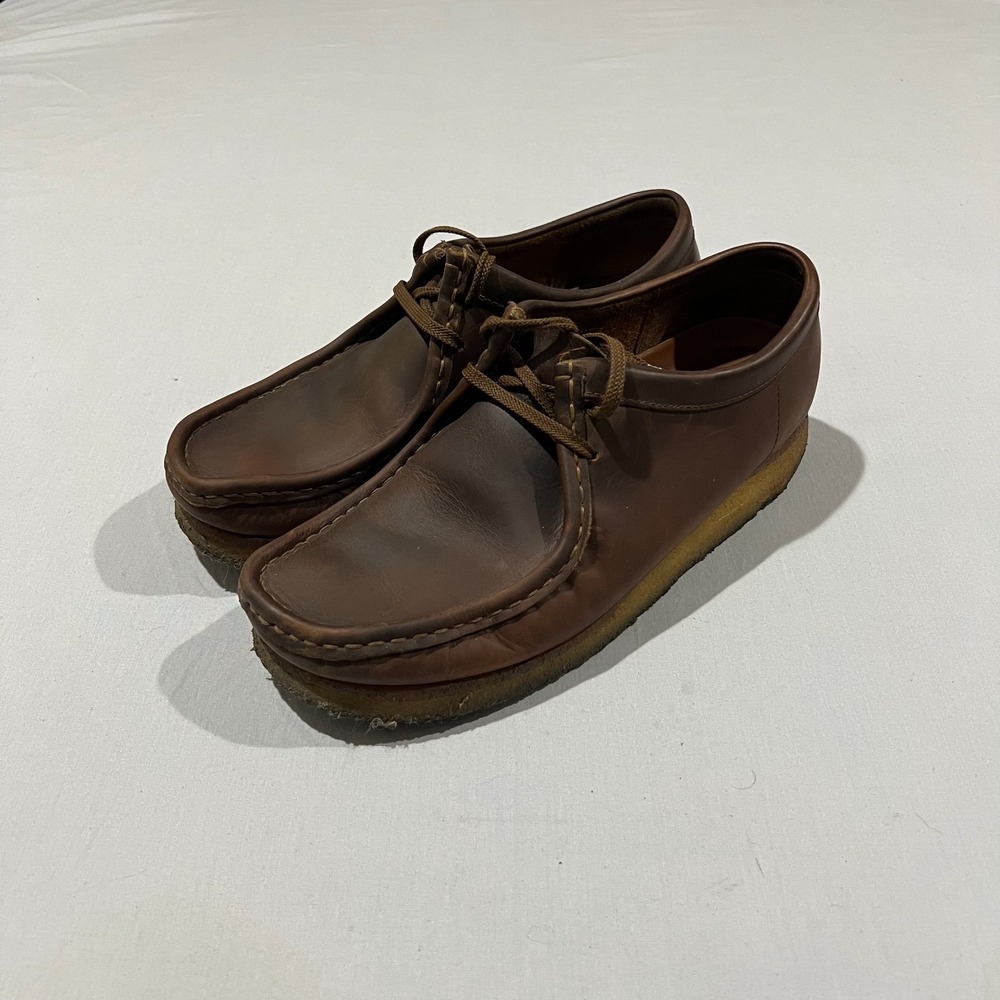 Clarks Mens Brown Shacre Run Beeswax Oiled Leather Lace Up Loafer Shoes US 9 - Picture 3 of 7